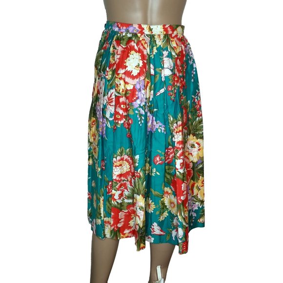 Vintage 70s Hawaii Floral Print Pleated Midi Skirt ILGWU Size 8 - Picture 4 of 7